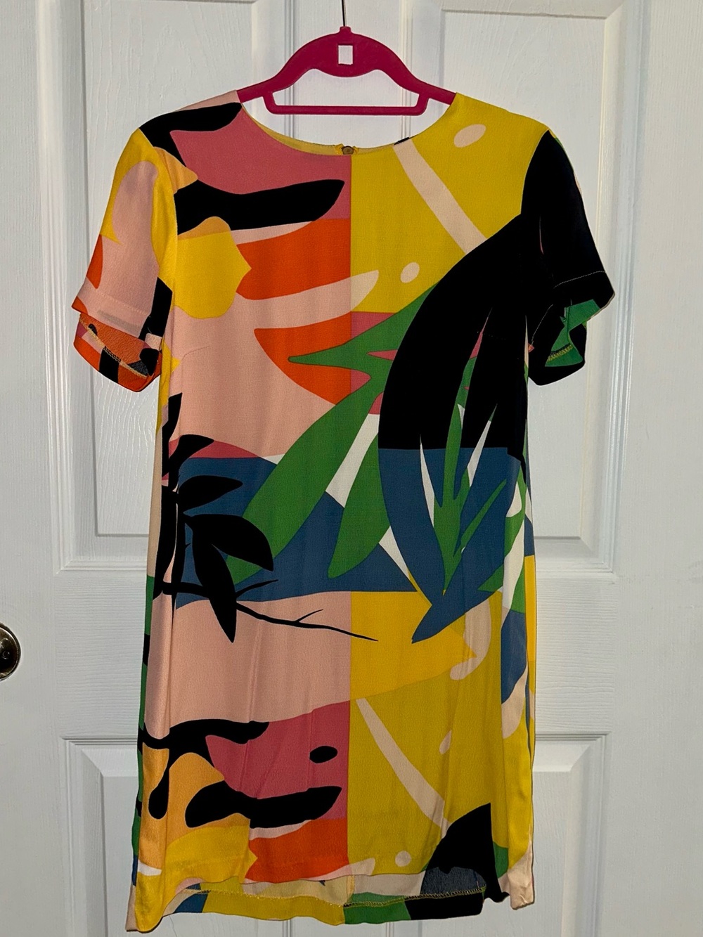Olivaceous Multicolor Abstract Palm-Print Dress